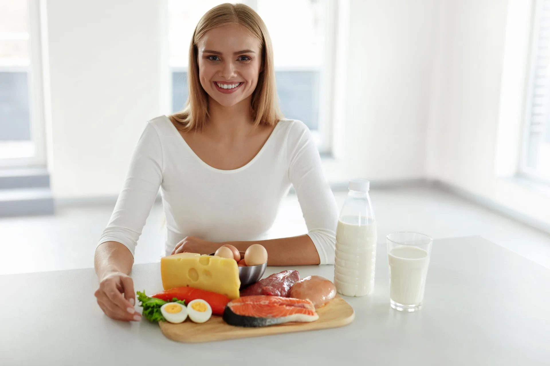 Happy-Girl-With-High-Protein-Foods