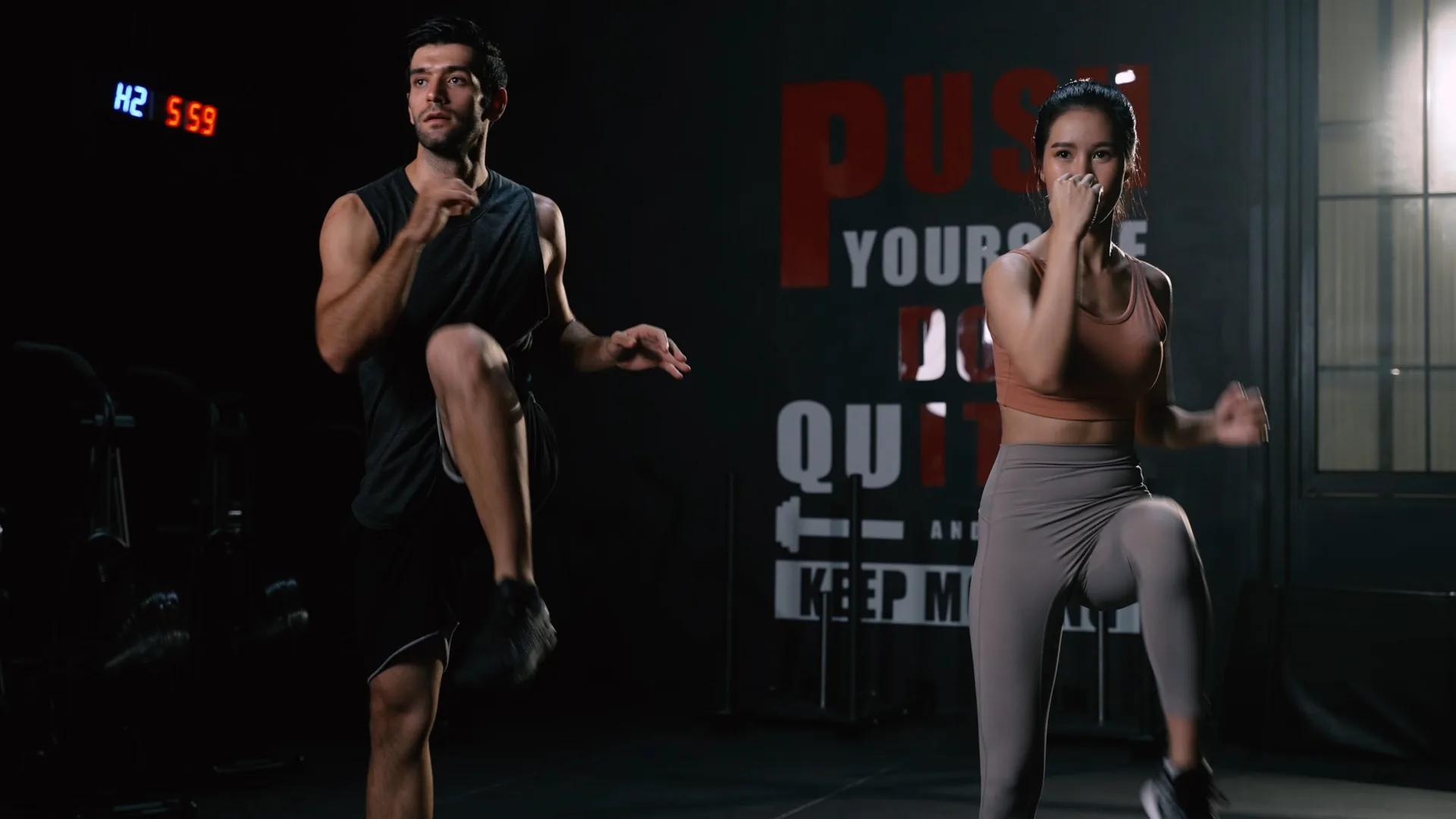 Sporty-Couple-Cardio-Exercise-Burning-Calorie-HIIT-and-Squat-in-Fitness-Gym-Fit-Body-Healthy-Lifestyle-Athlete-Muscle-Building-Strong-Concept