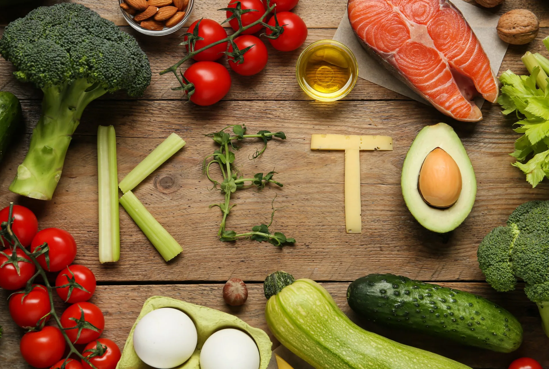 Word,Keto,Made,With,Products,Surrounded,By,Different,Food,On